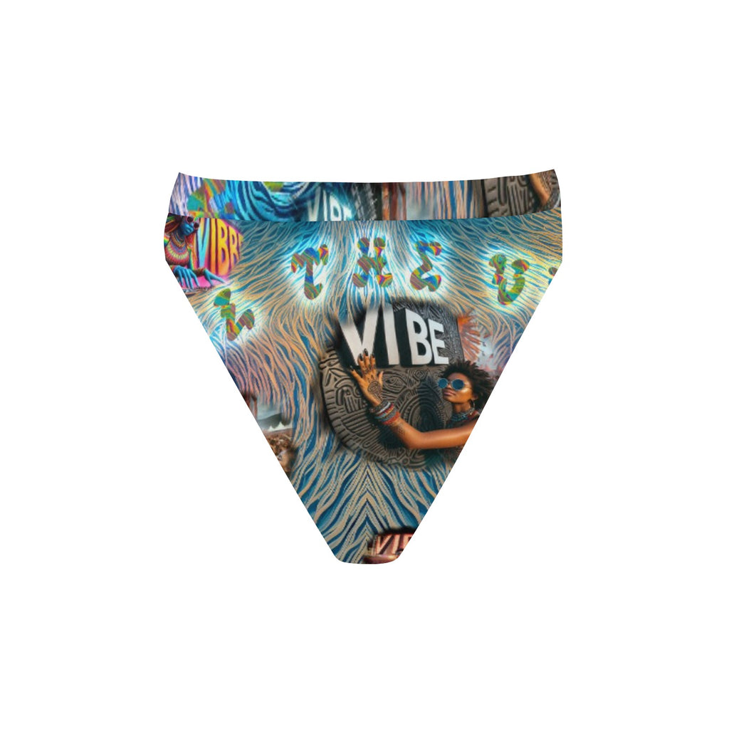 “Feel the Vibe” High-Waisted High-Cut Bikini Rave Bottom