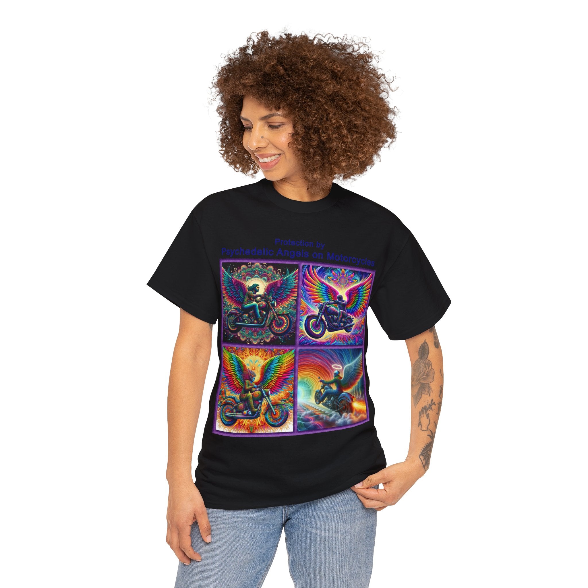 “Psychedelic Angels on Motorcycles” Heavy Cotton T-Shirt