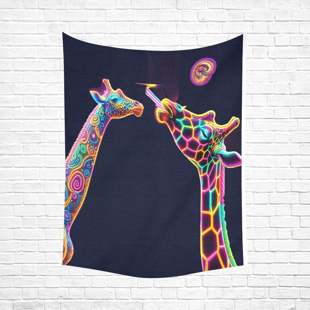 “Psychedelic Giraffes Under a Paisley Moon” Wall Tapestry 60"x 80"