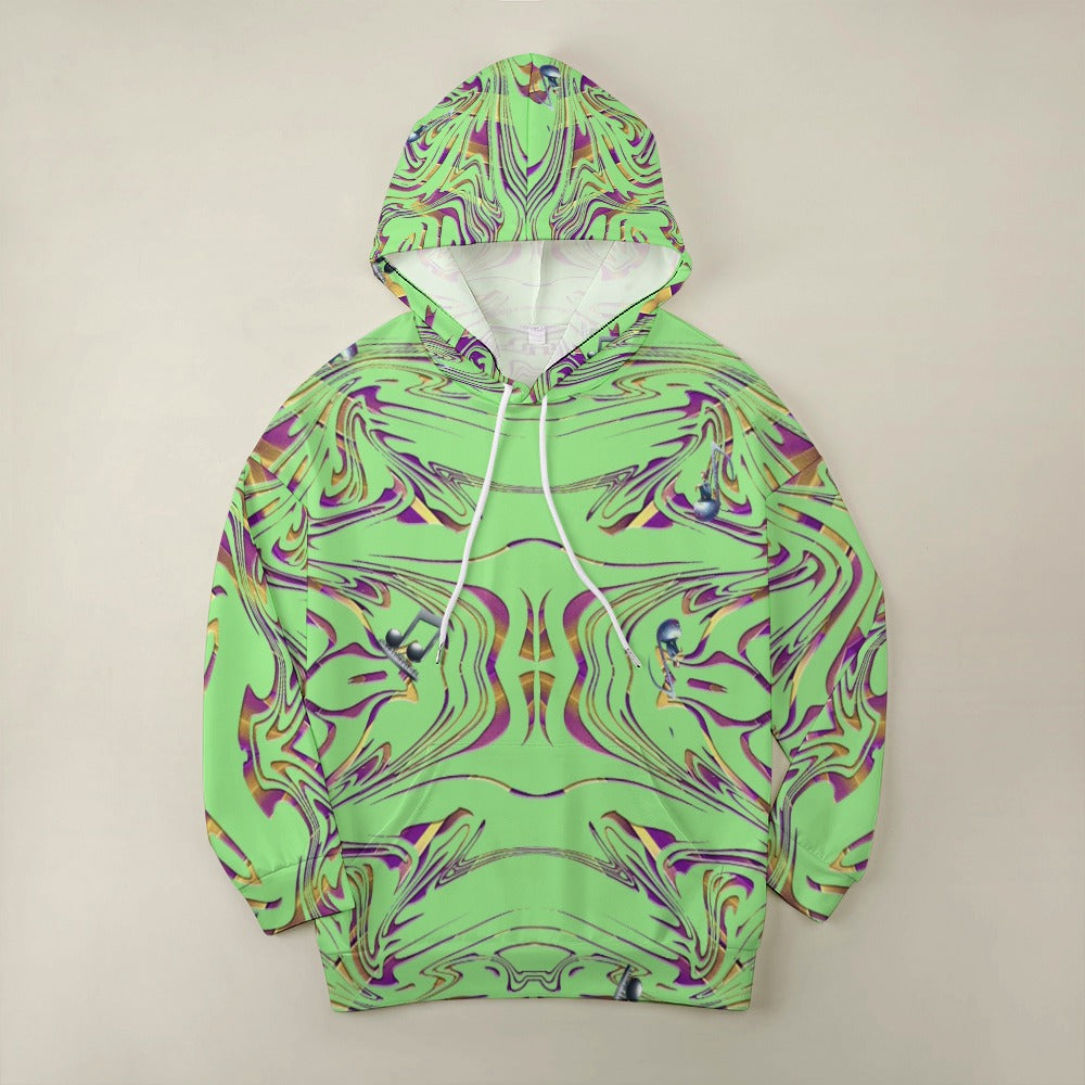 “Music Mind Rave in Purple and Gold” Women’s Dropped Sleeve Hoodie