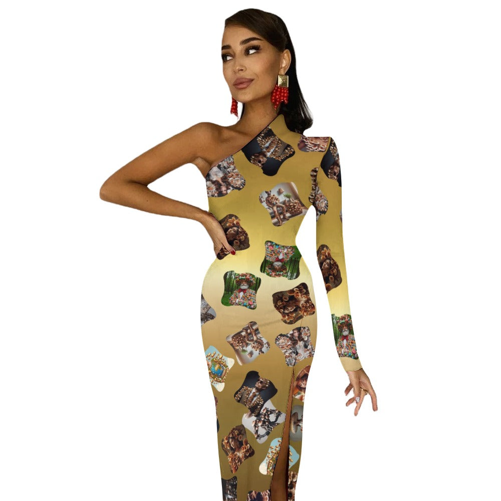 "Mushroom Fashion Show" Half Sleeve Slit Dress