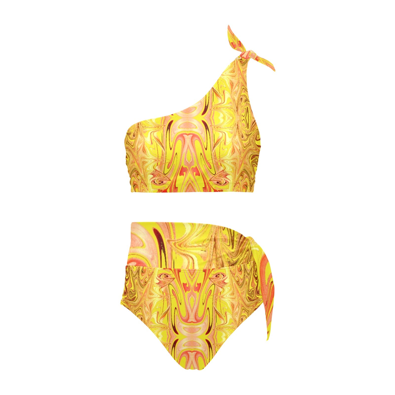“Fire and Gold” High Waisted One Shoulder Bikini Swimsuit