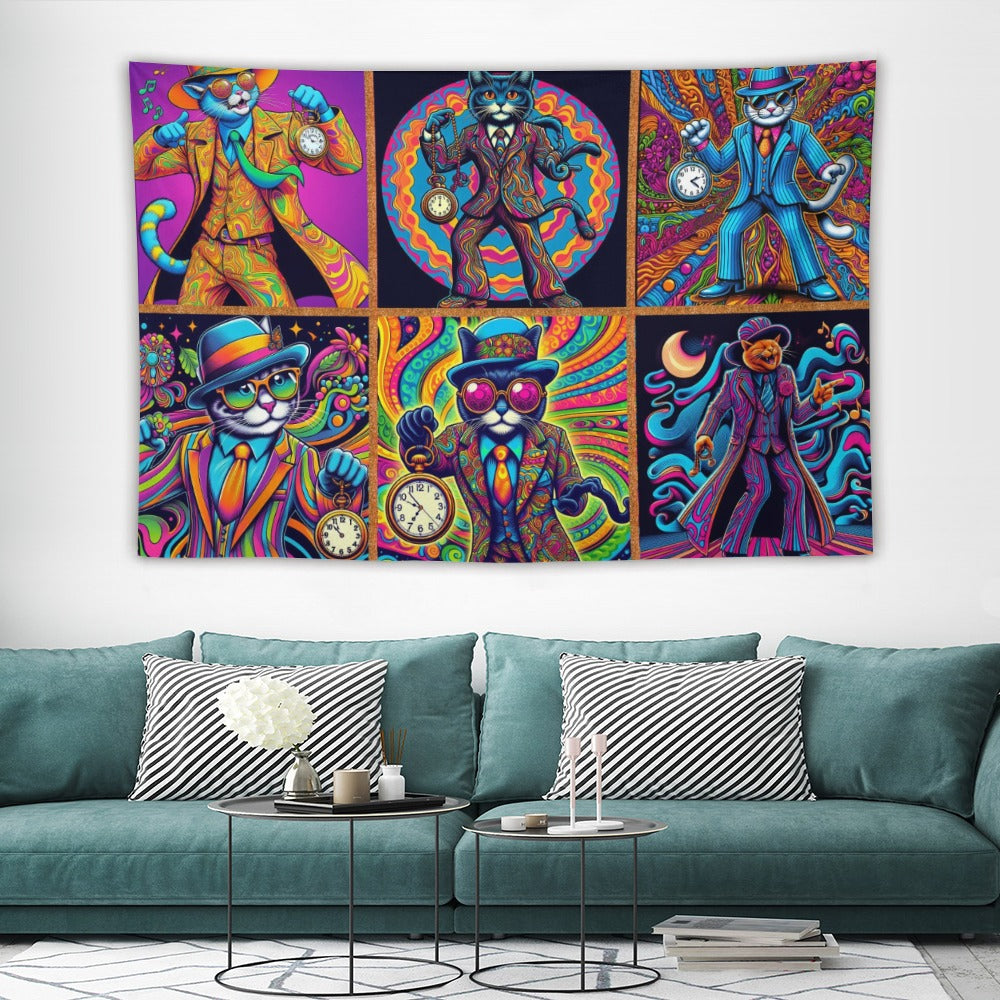 “Psychedelic Zoot Suit Cats” Wall Tapestry 60"x 40"