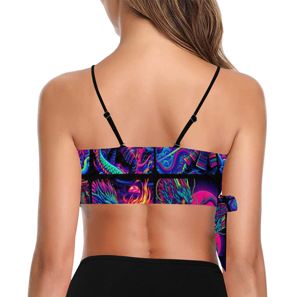 “Psychedelic Samurai Fighting Dragons” Festival Side Knot Bikini Top