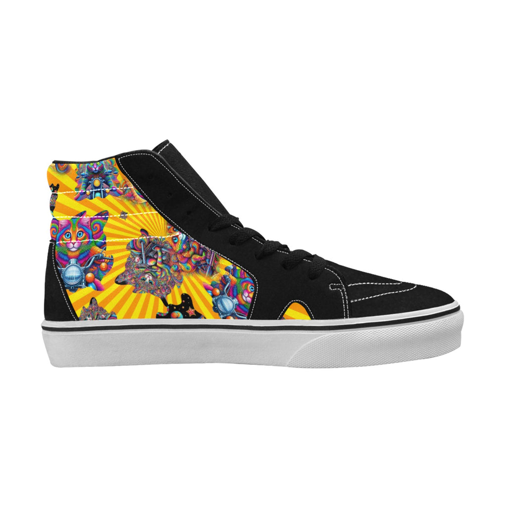"Psychedelic Cats on Motorcycles" Women's High Top Canvas Shoes - Sunburst
