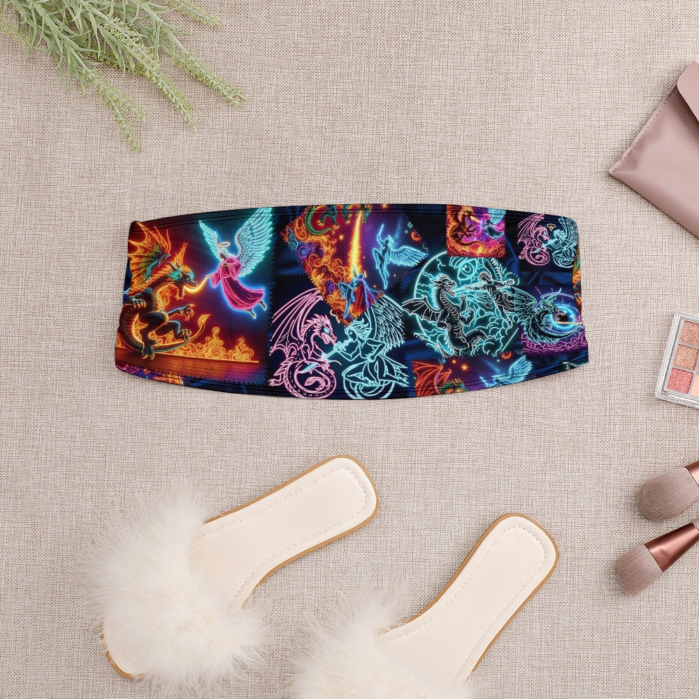 “Psychedelic Warrior Angels Fighting Dragons” Women’s Tube Wrap Crop Top