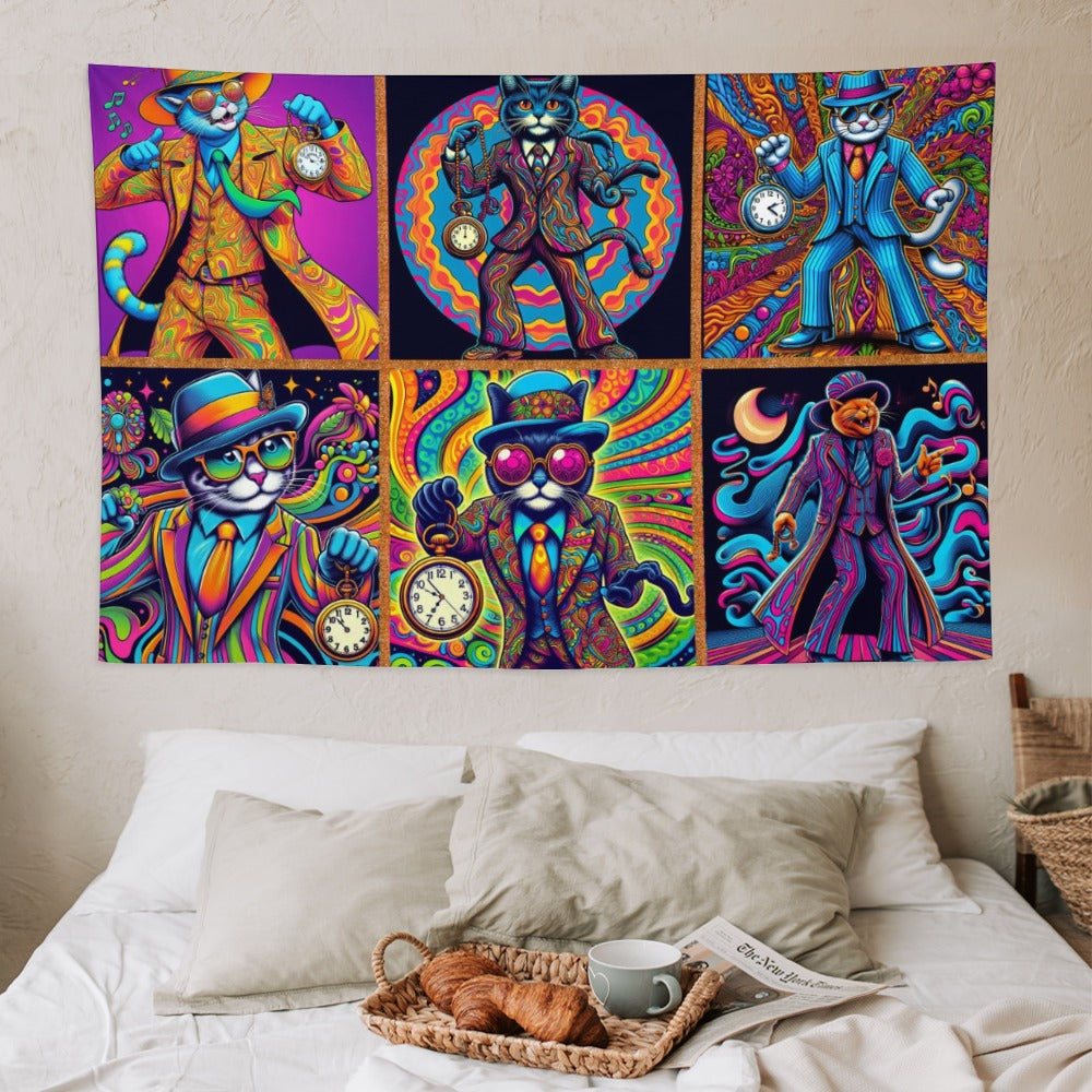 “Psychedelic Zoot Suit Cats” Wall Tapestry 60"x 40"