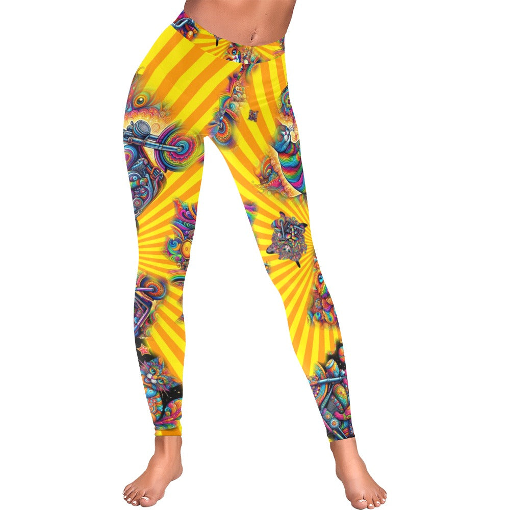 "Psychedelic Cats on Motorcycles" Low-Rise Leggings