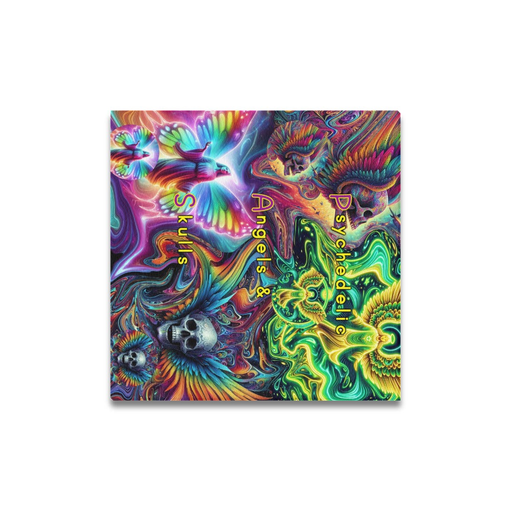 Psychedelic Angels & Skulls” " Canvas Wall Hanging 16” X 16”