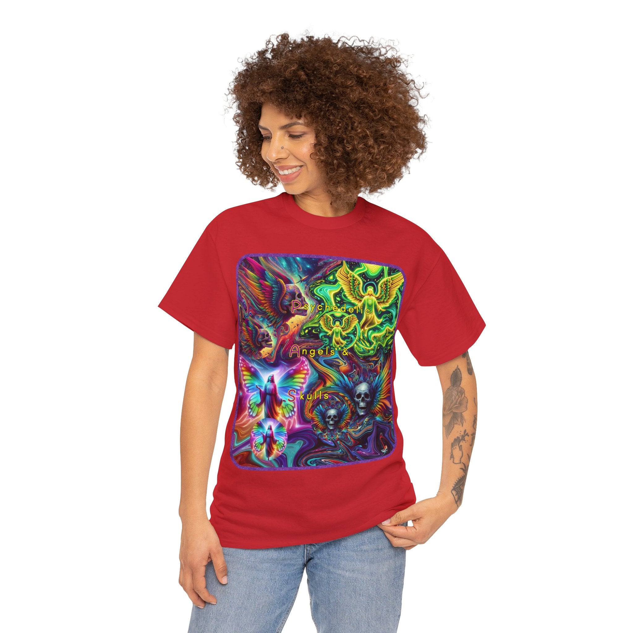 “Psychedelic Angels & Skulls” Heavy Cotton Tee