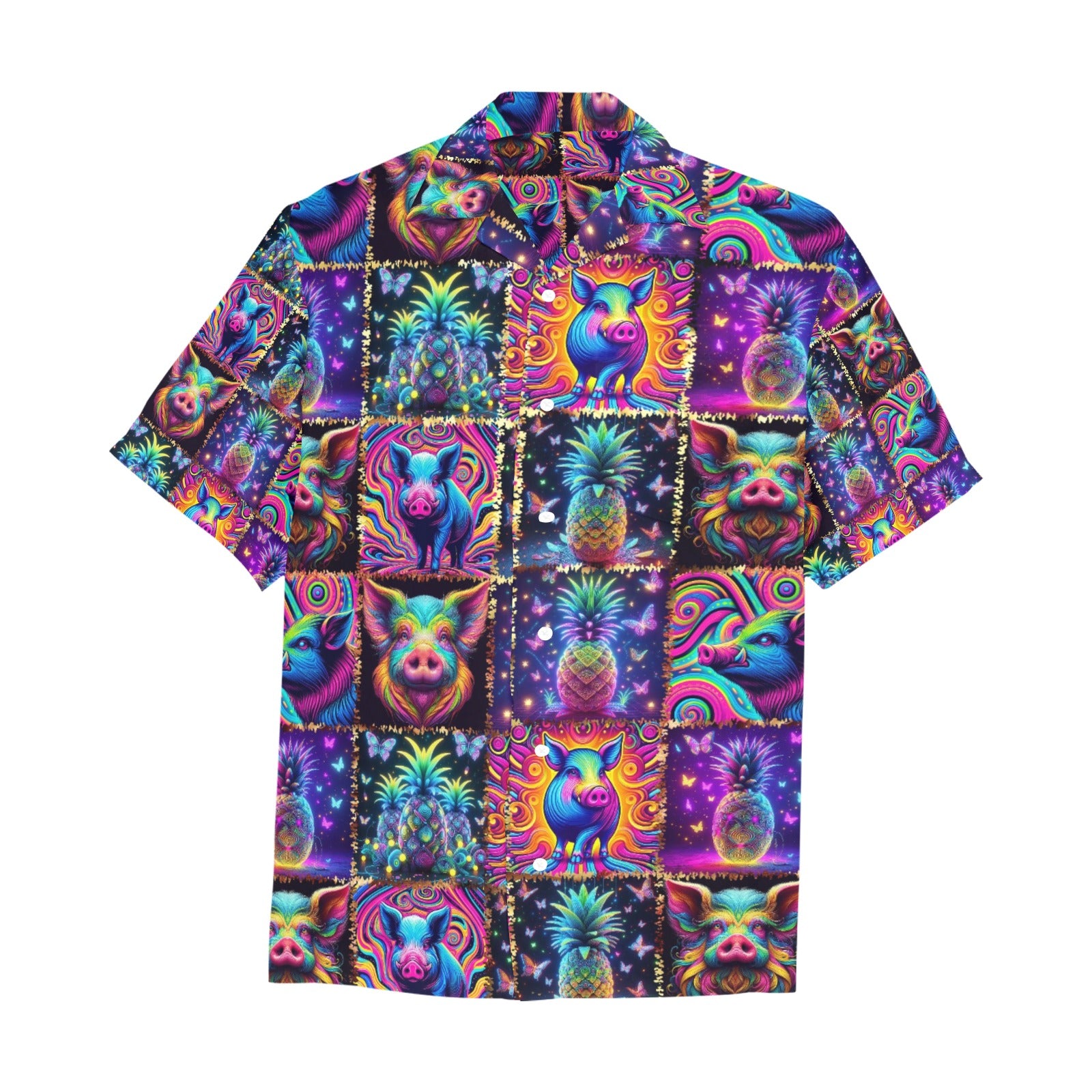 “Psychedelic Pigs and Pineapples” Men’s Lounge Shirt