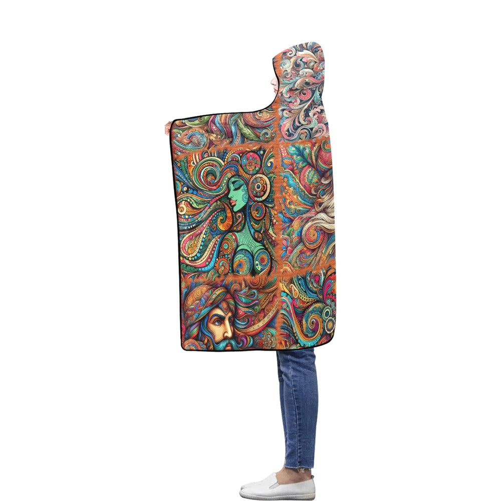 “Psychedelic Paisley People” Flannel Hooded Blanket 50''x60''