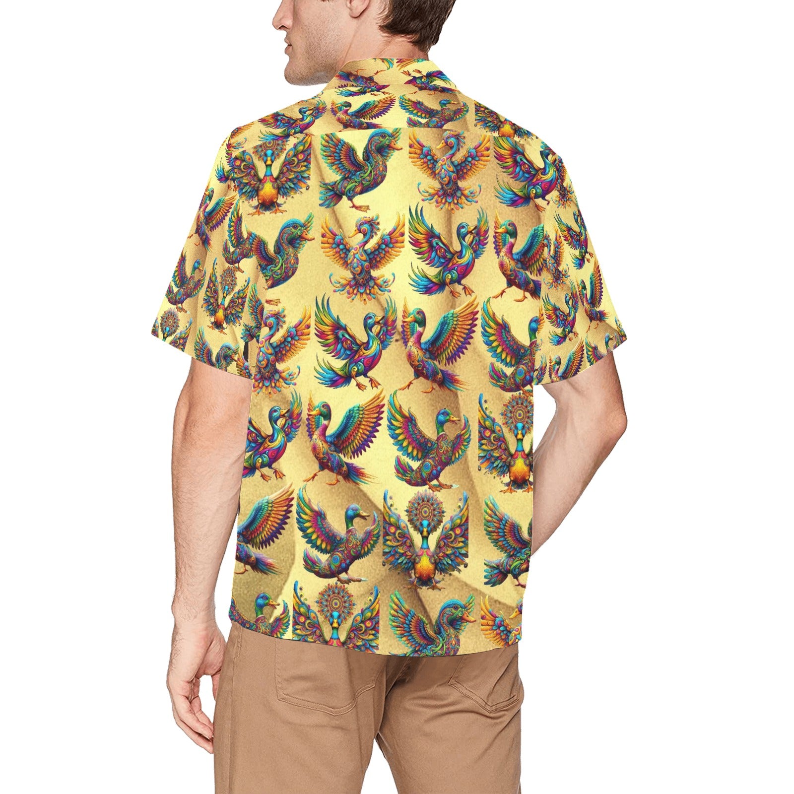 “Psychedelic Ducks on Gold” Men’s Lounge Shirt