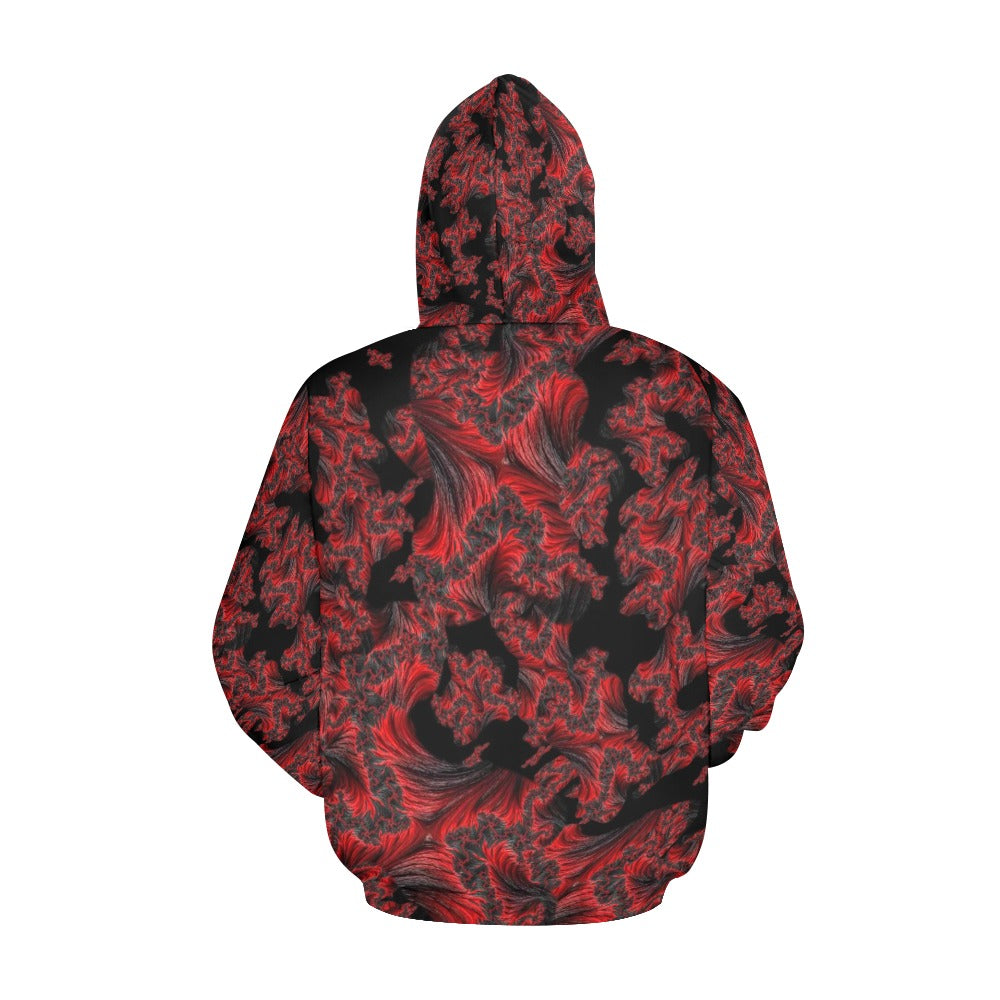 "Crazy Red Feathers in Black" Men’s Hoodie