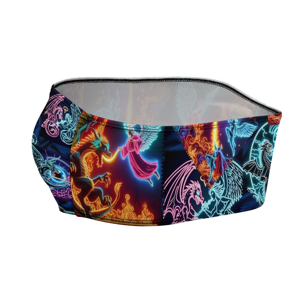 “Psychedelic Warrior Angels Fighting Dragons” Women’s Tube Wrap Crop Top