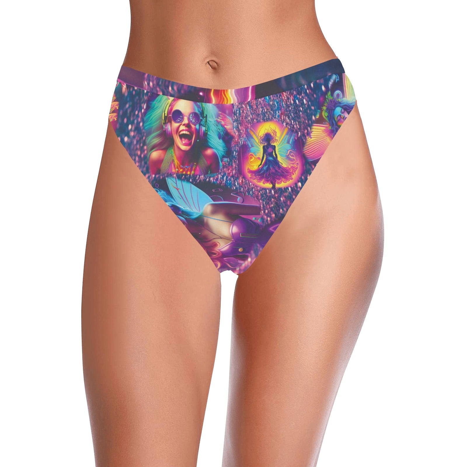 “Rave Fairies” High-Waisted High-Cut Bikini Rave Bottom