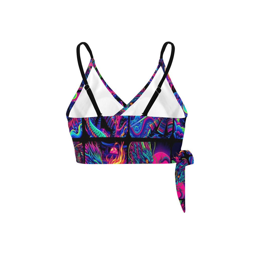 “Psychedelic Samurai Fighting Dragons” Festival Side Knot Bikini Top