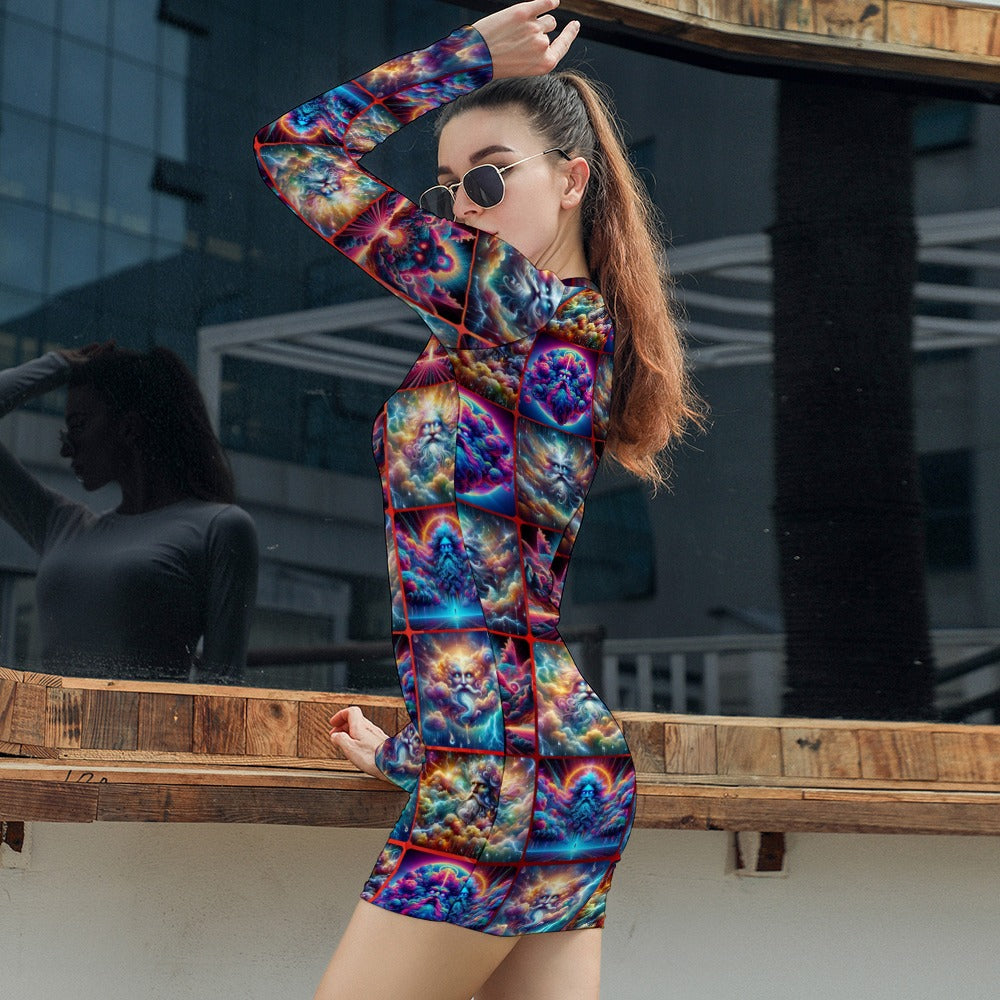 “Storm Clouds of God” Women's Elegant Long Sleeve Skinny Dress