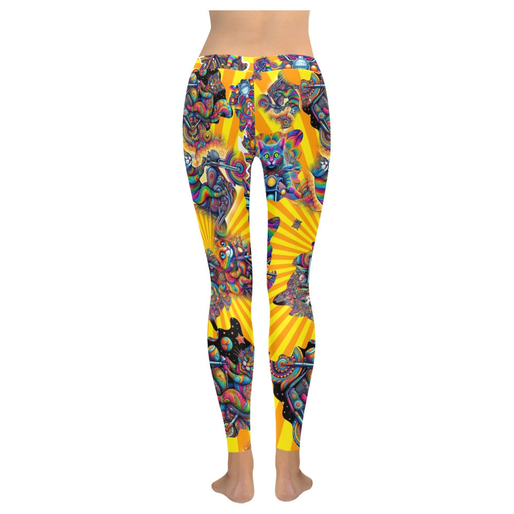 Psychedelic Cats on Motorcycles" Women’s Low Rise Leggings - Sizes 2XS – 5XL