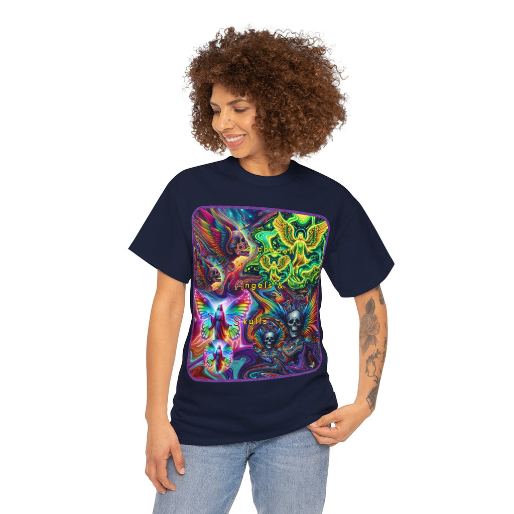“Psychedelic Angels & Skulls” Heavy Cotton Tee