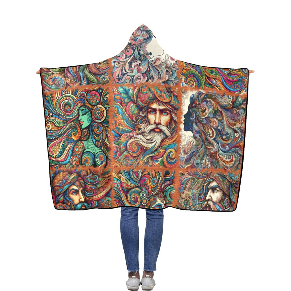 “Psychedelic Paisley People” Flannel Hooded Blanket 50''x60''