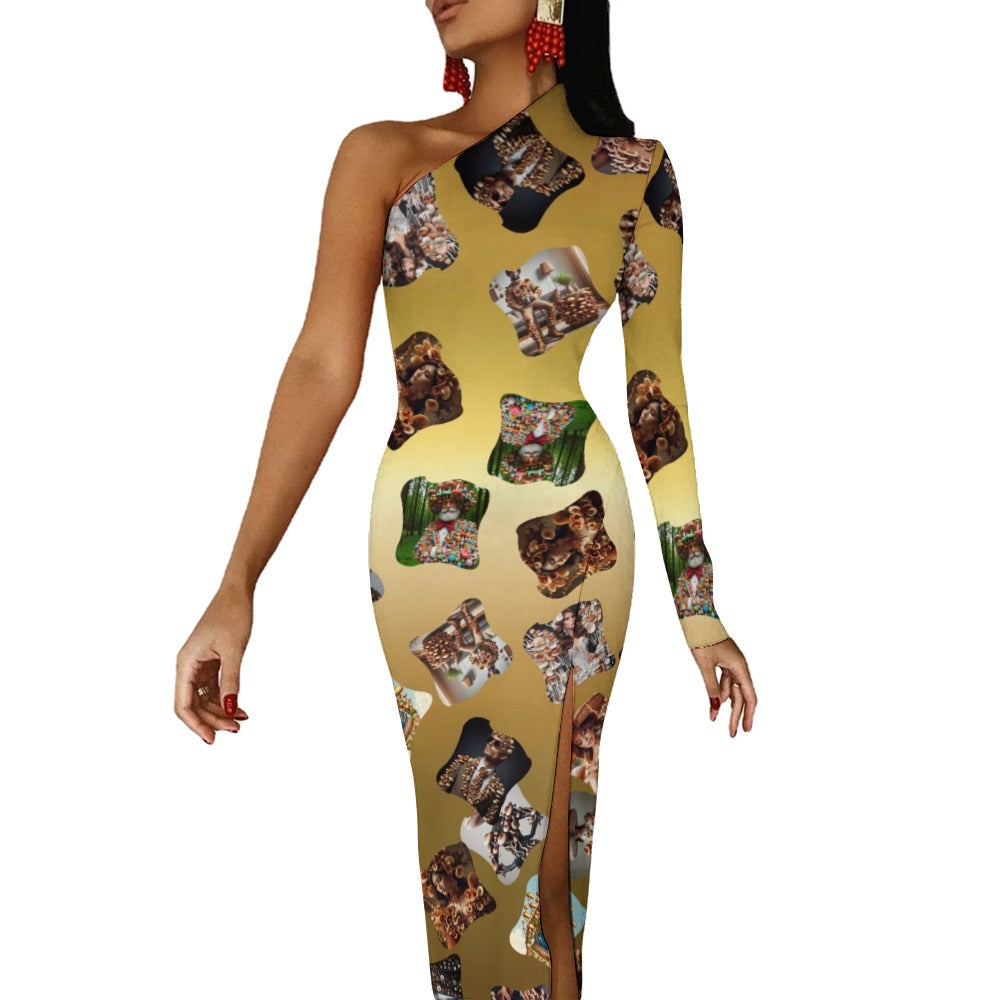 "Mushroom Fashion Show" Half Sleeve Slit Dress