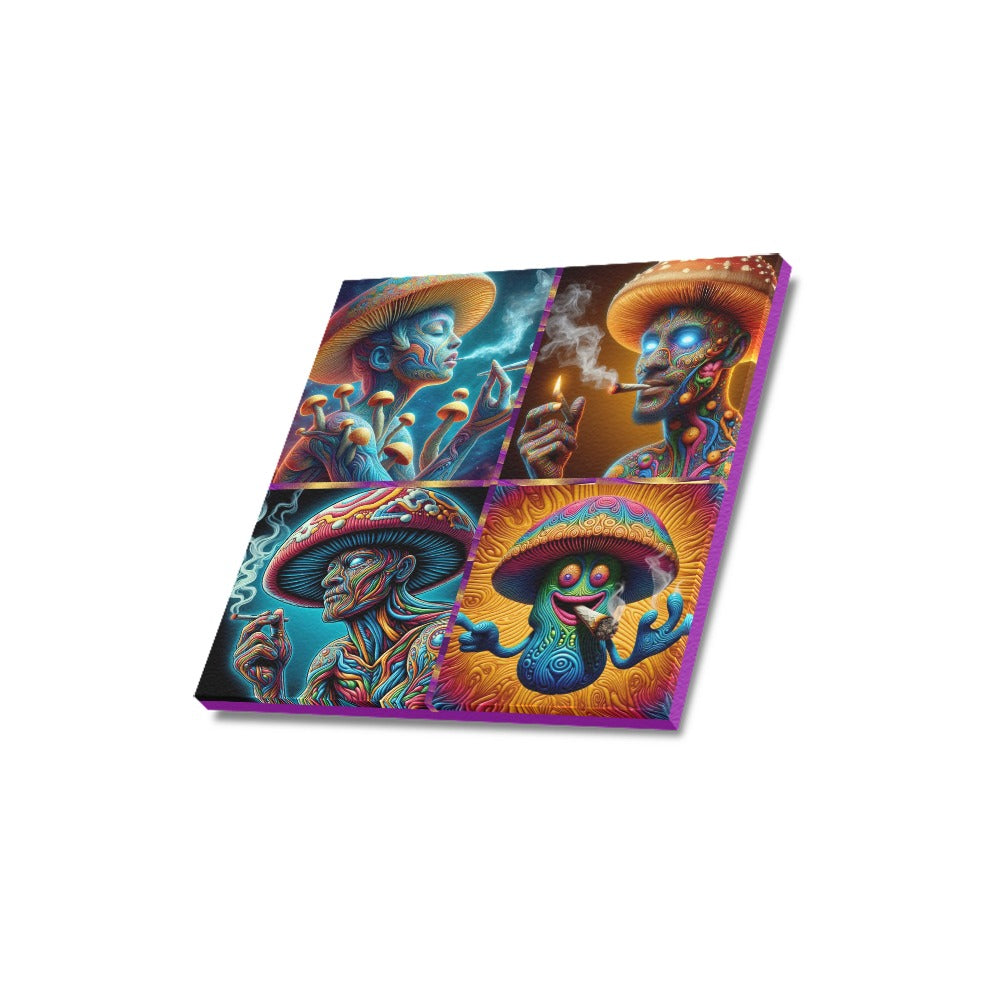 "Toking Psychedelic Mushroom People" Canvas Print 16” X 16”