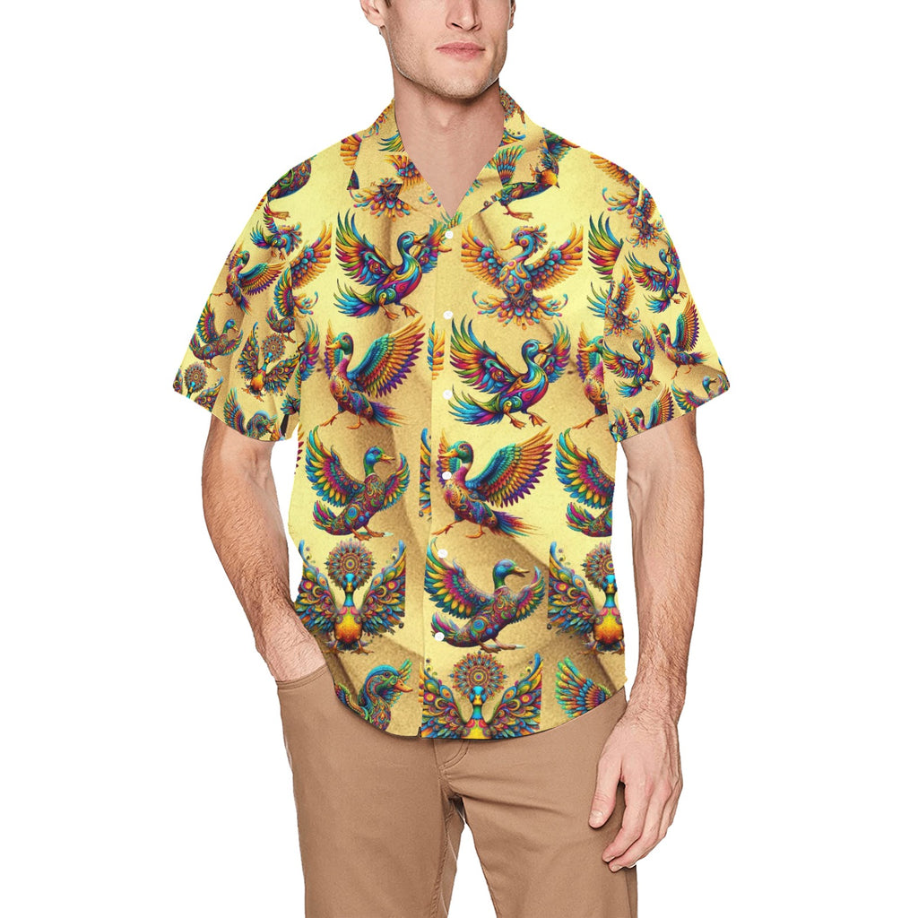 “Psychedelic Ducks on Gold” Men’s Lounge Shirt