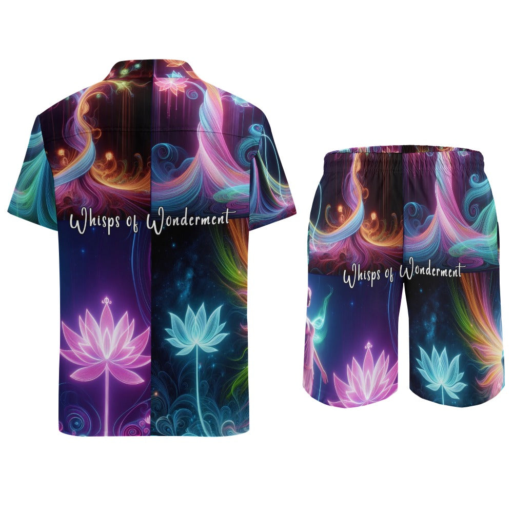 “Whispy Wonderment” Men’s Rave Outfit- Lounge Shirt and Shorts - Sizes XS - 3XL