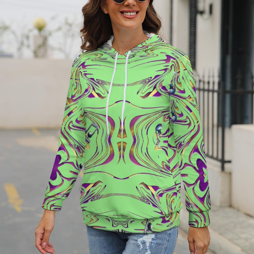 “Music Mind Rave in Purple and Gold” Women’s Dropped Sleeve Hoodie