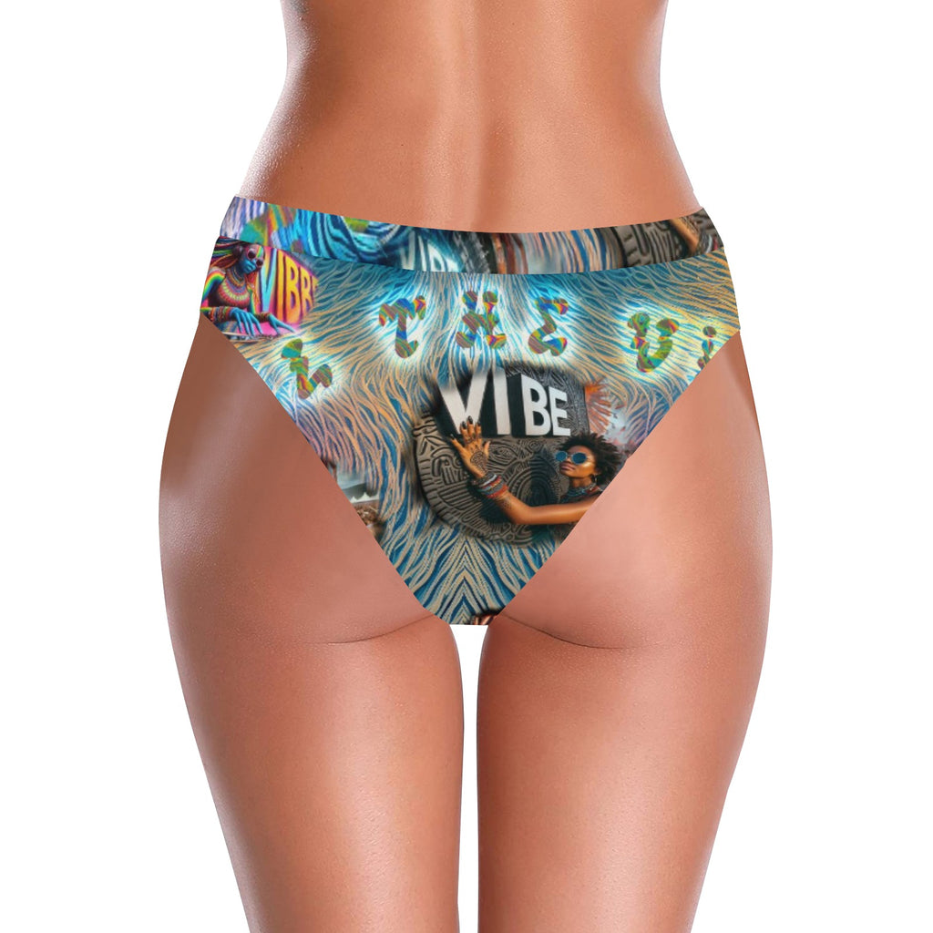 “Feel the Vibe” High-Waisted High-Cut Bikini Rave Bottom