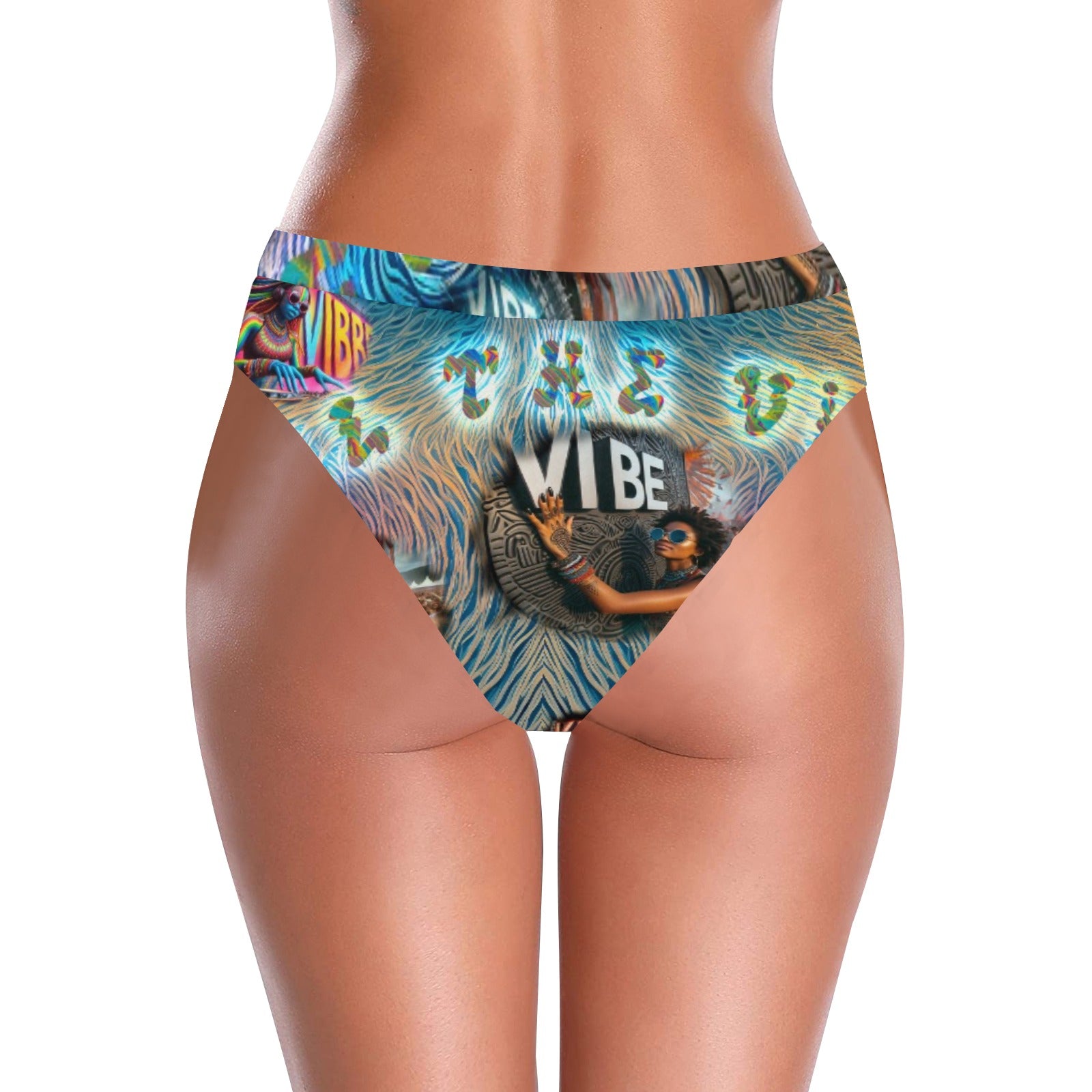 “Feel the Vibe” High-Waisted High-Cut Bikini Rave Bottom