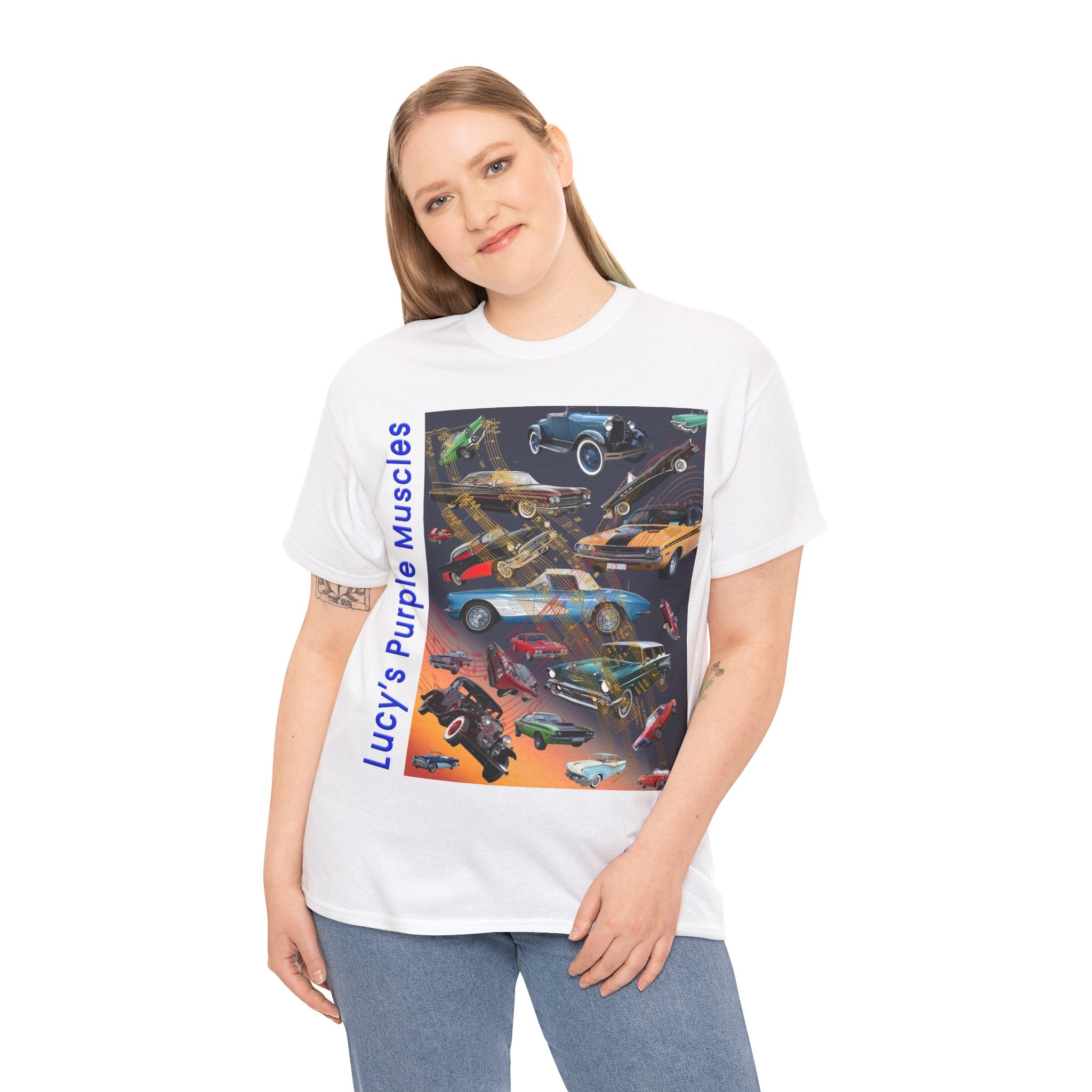 “Lucy’s Purple Muscles” Heavy Cotton T-Shirt