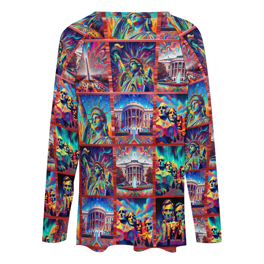 “Monumental Psychedelia” Women’s Plus Size Long Sleeve Loosely Flowing Top Sizes S – 5XL