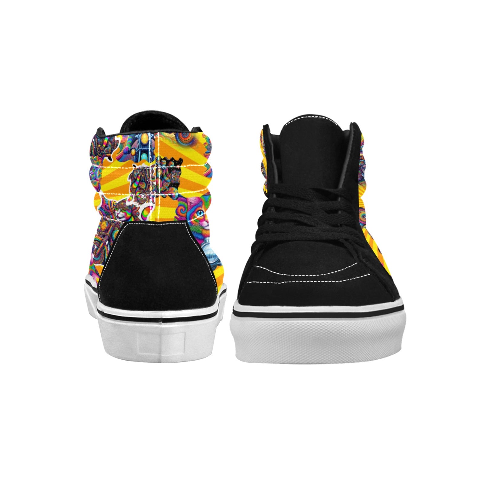 "Psychedelic Cats on Motorcycles" Women's High Top Canvas Shoes - Sunburst