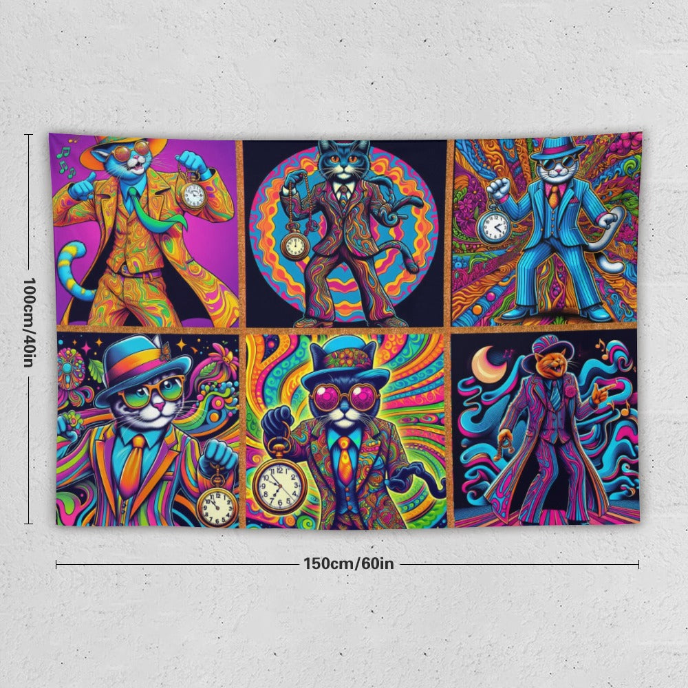 “Psychedelic Zoot Suit Cats” Wall Tapestry 60"x 40"