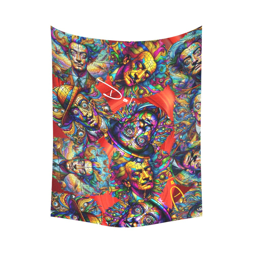 “Stained Glass Psychedelic Salvadore Dali on Red” Wall Tapestry 60” X 80”
