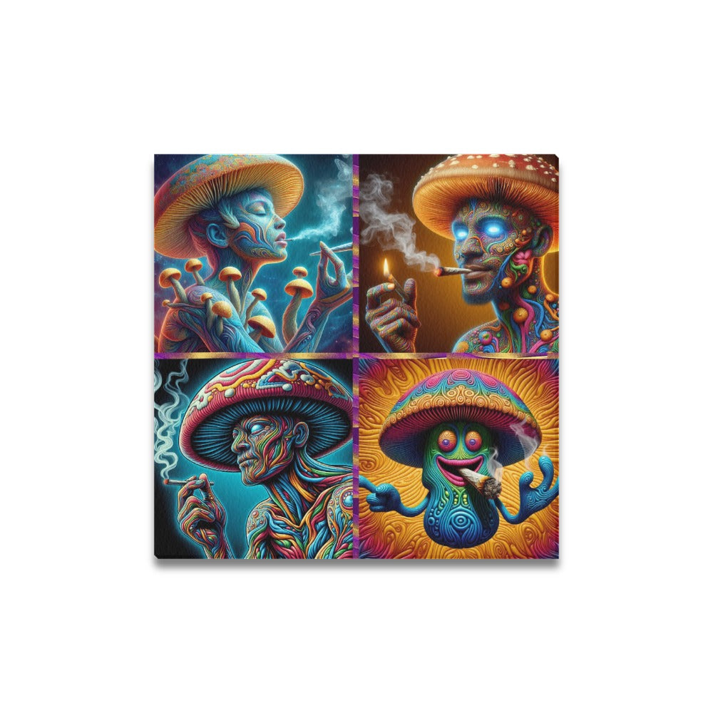 "Toking Psychedelic Mushroom People" Canvas Print 16” X 16”