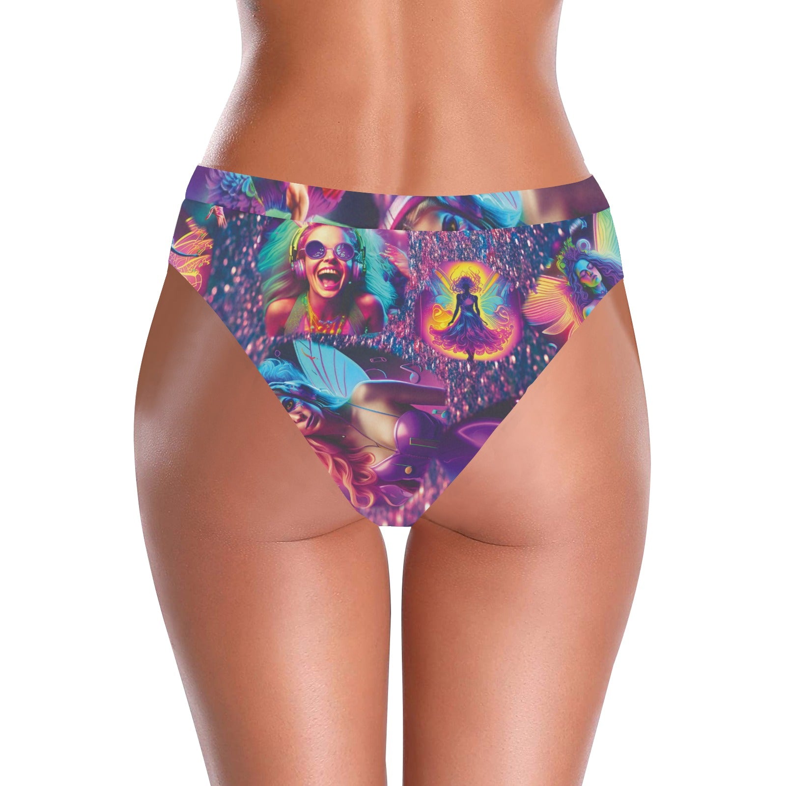 “Rave Fairies” High-Waisted High-Cut Bikini Rave Bottom