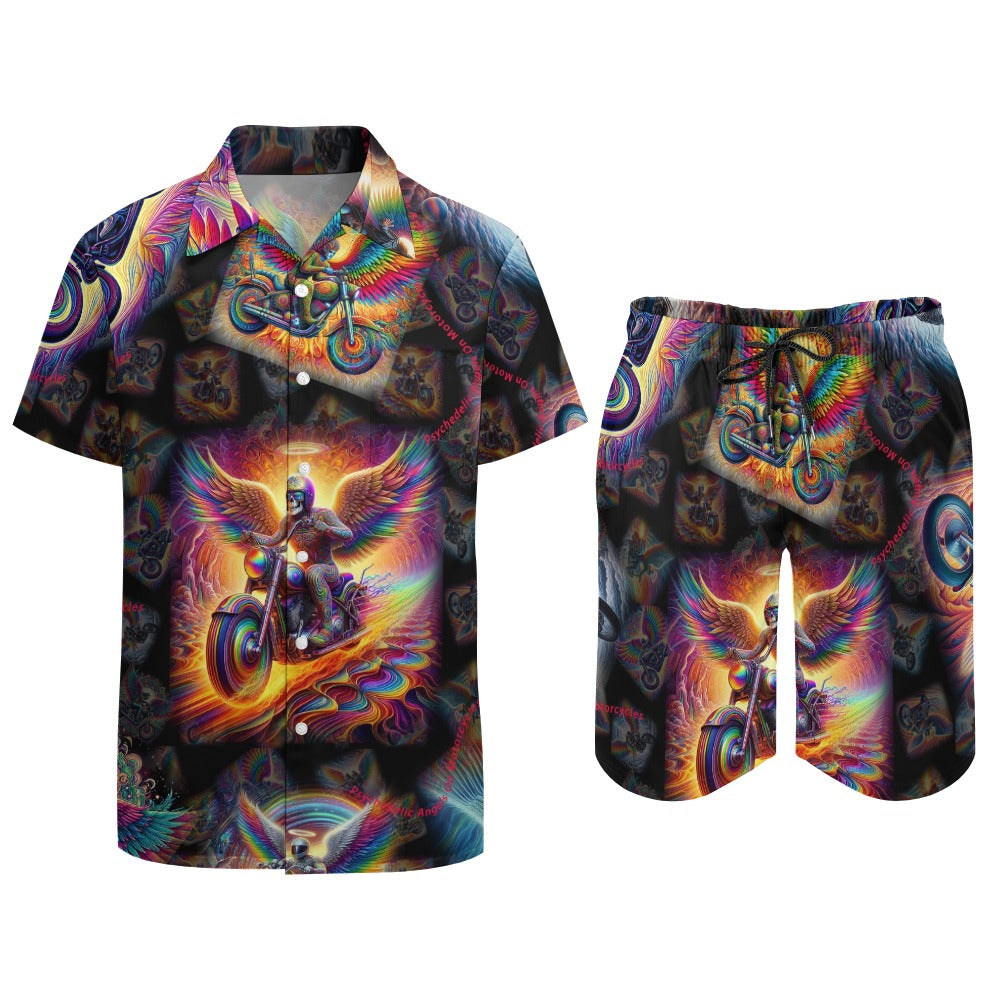 “Psychedelic Angels on Motorcycles“ Men’s - Lounge Shirt and Shorts – Sizes XS – 3XL