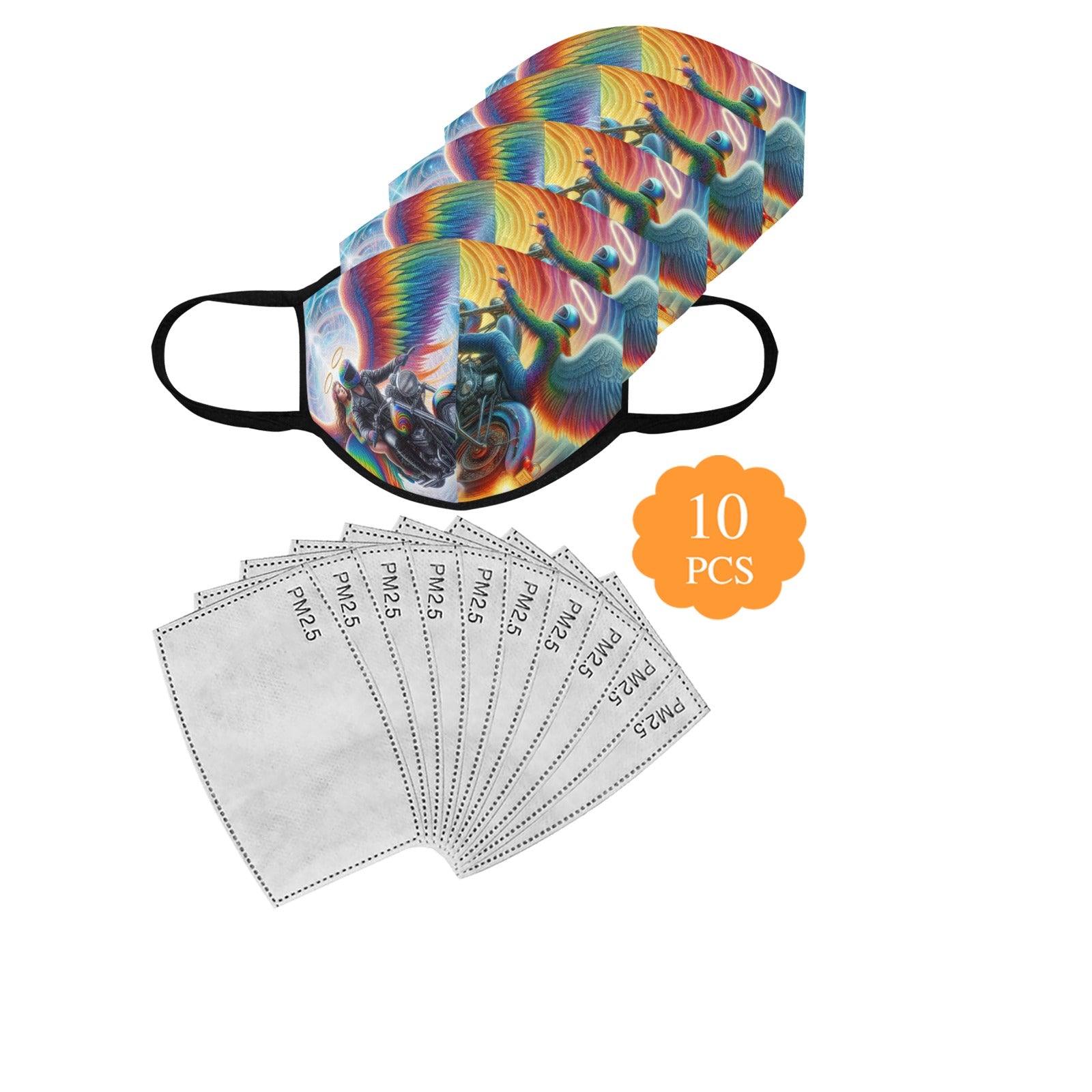 “Psychedelic Angels on Motorcycles” Face Mask – Pack of 5 with 10 Filter Elements