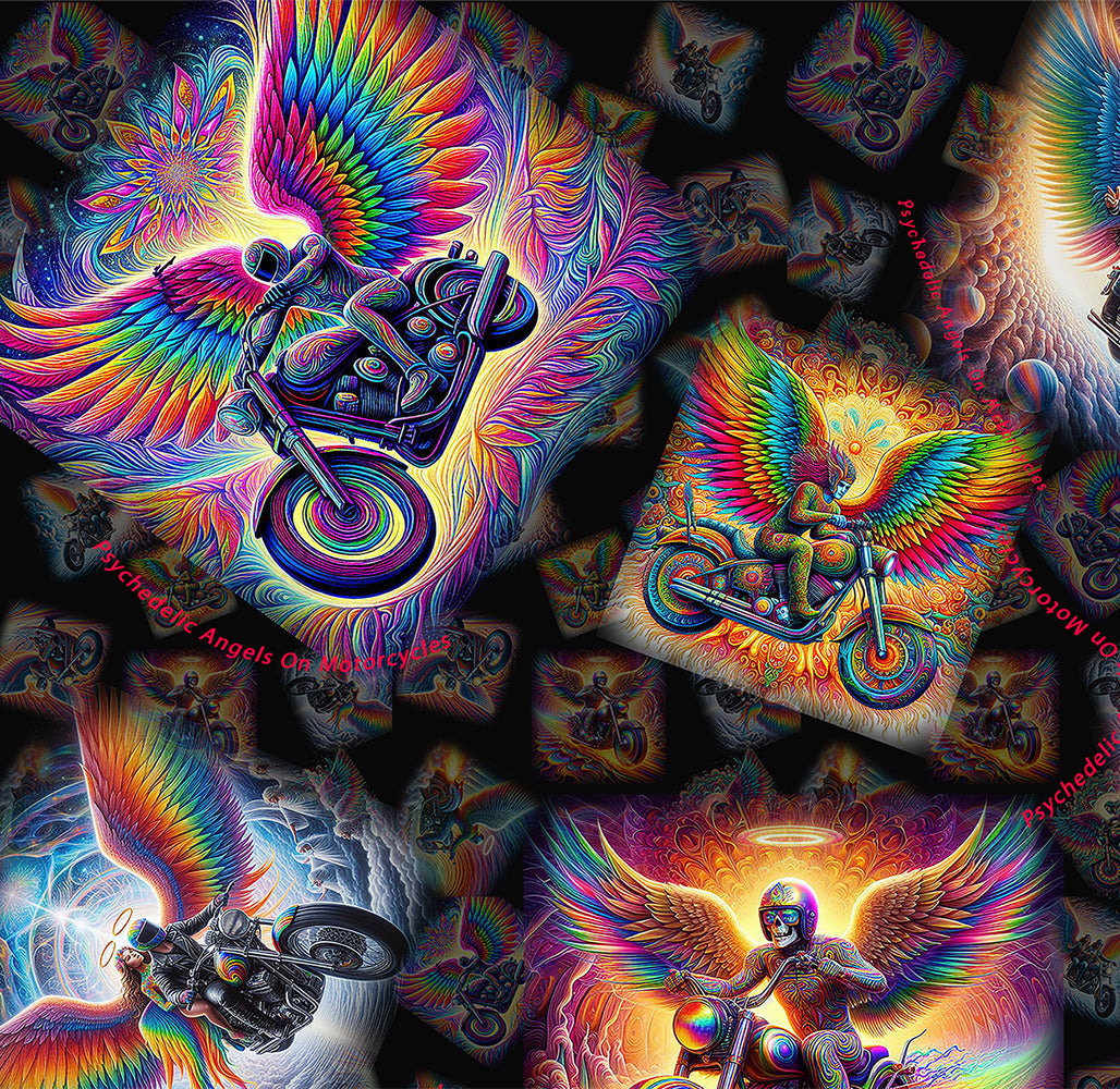 “Psychedelic Angels on Motorcycles“ Men’s Lounge Shirt – Sizes S- 5XL