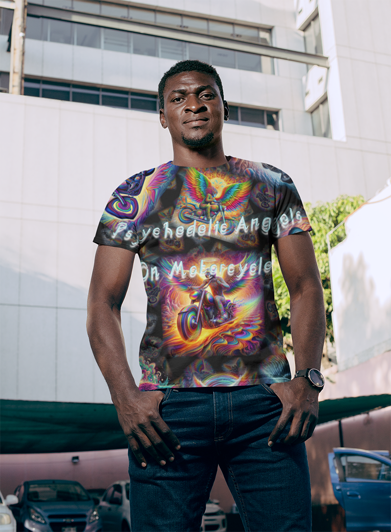 “Psychedelic Angels on Motorcycles“ Men's Basic T-Shirt – Sizes S- 5XL
