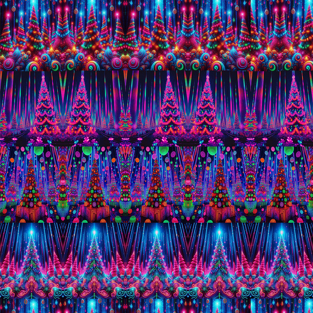 “Psychedelic Christmas Tree Forest” Area Rug with Black Binding 5'3''x 4'