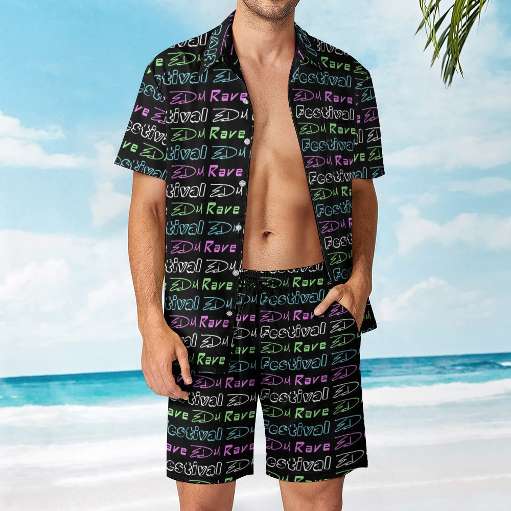 “EDM Rave Festival” Men’s Rave Outfit – Lounge Shirt and Beach Shorts