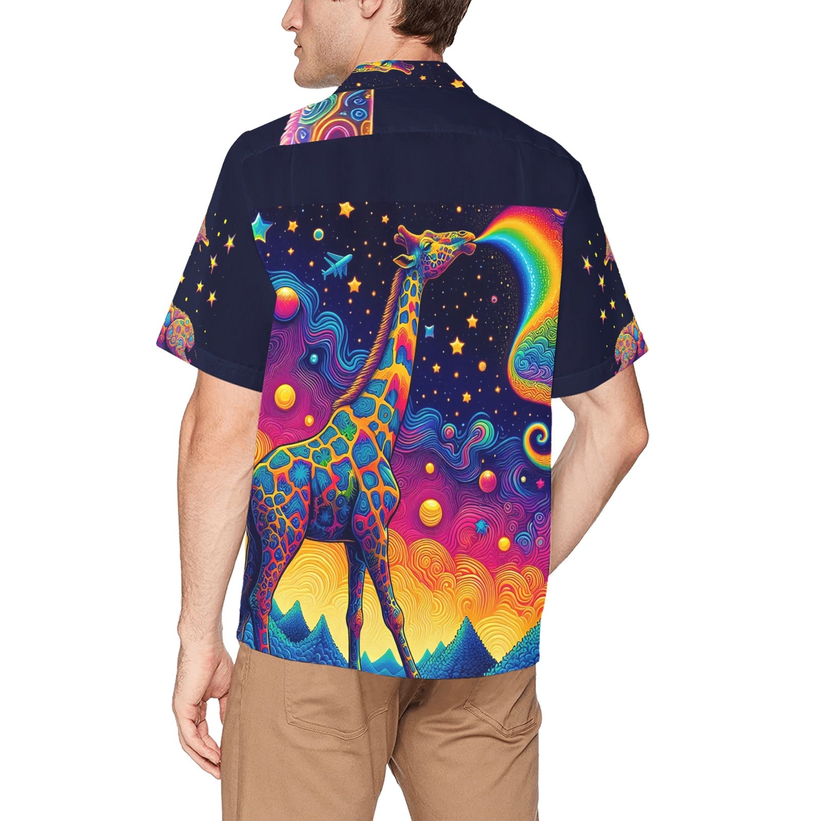 “Psychedelic Giraffes Kiss the Stars” Men’s Lounge Shirt