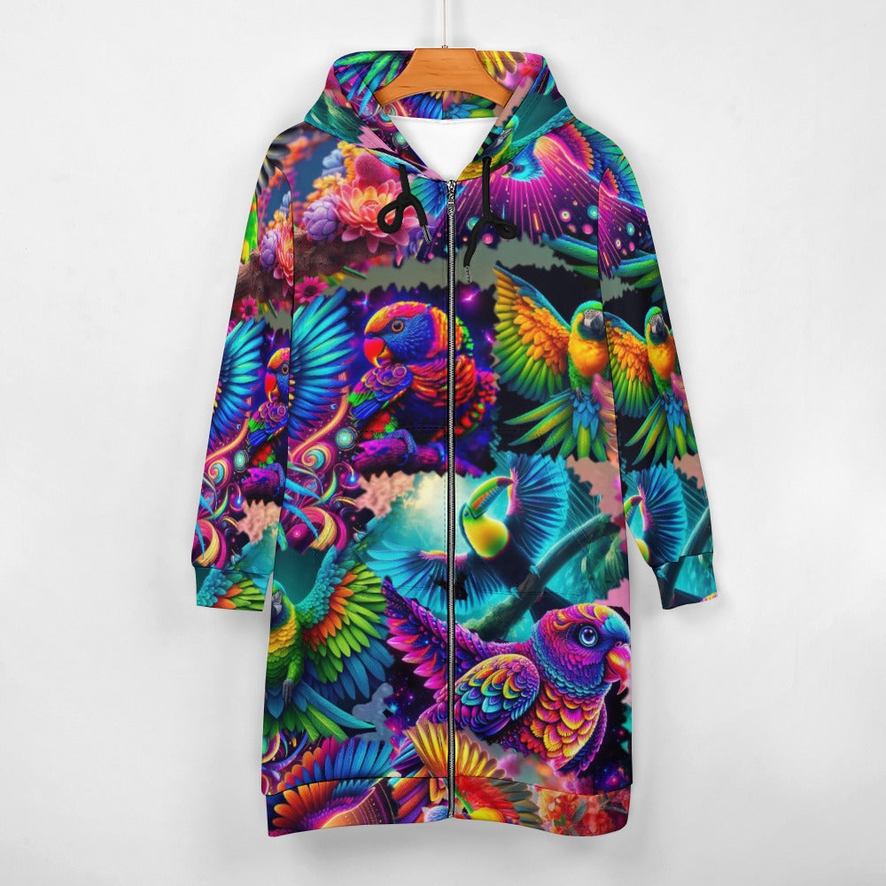 “Neon Aviary” Women's Long Hoodie