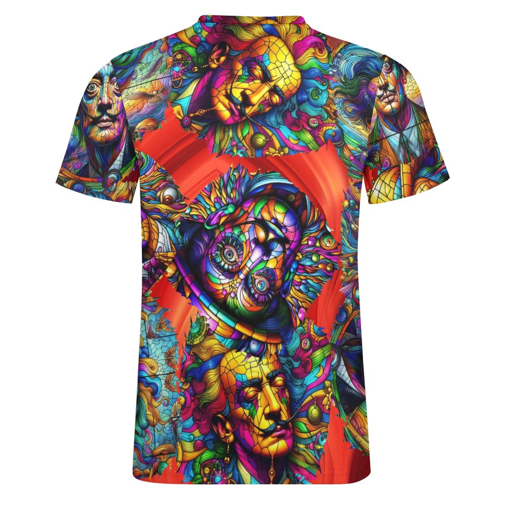 “Stained Glass Psychedelic Salvadore Dali on Red” Men’s 100% Cottom T-Shirt