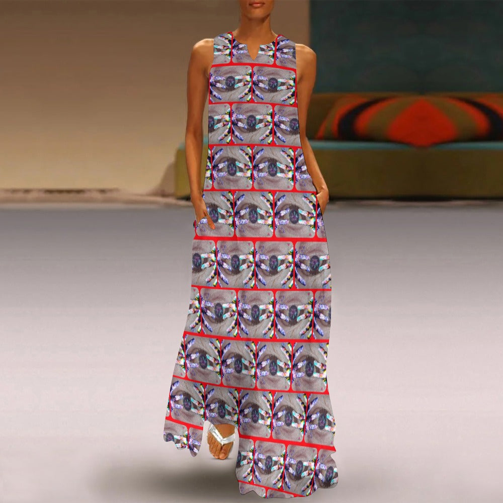 "Eye High" Long Sleeveless Dress - Red