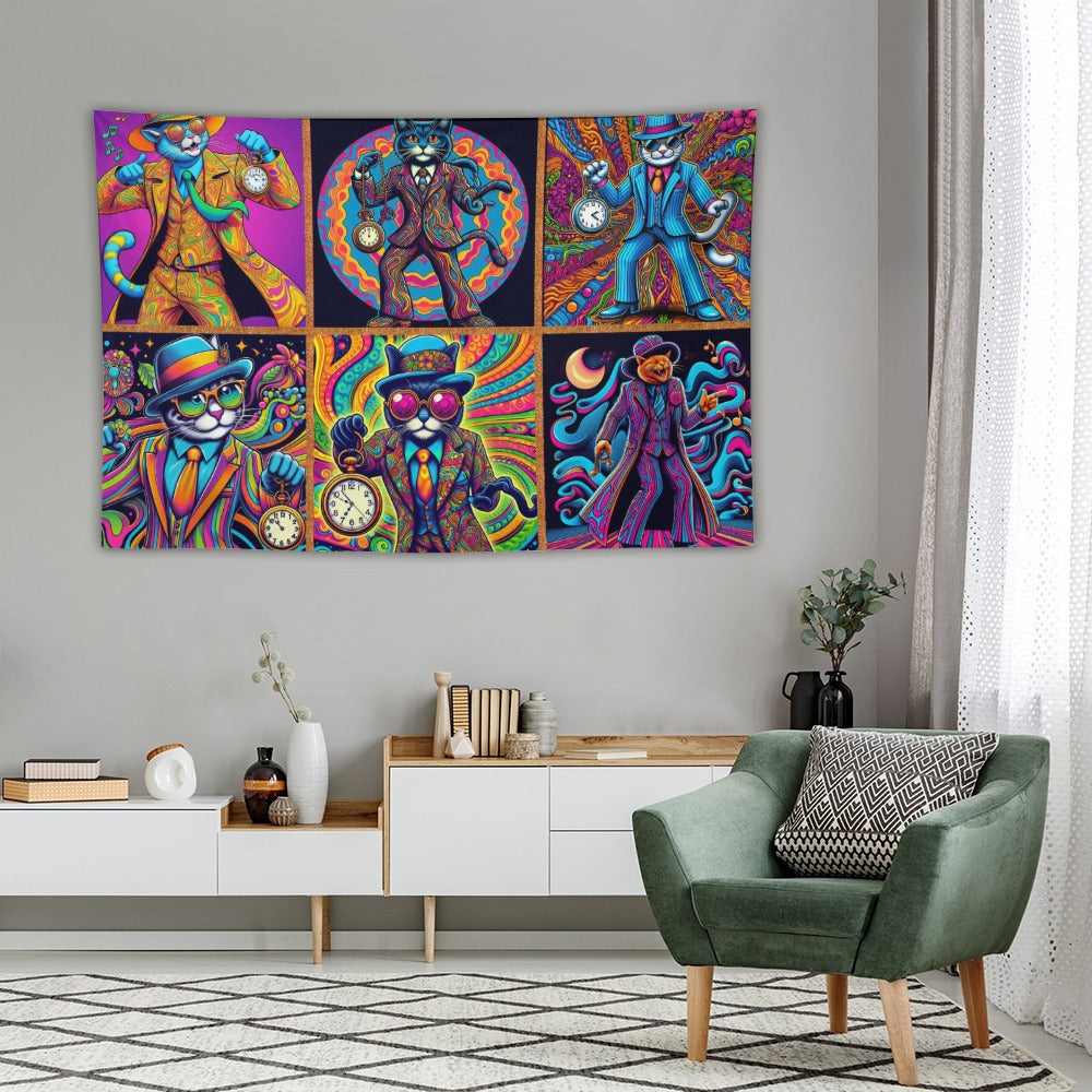 “Psychedelic Zoot Suit Cats” Wall Tapestry 60"x 40"